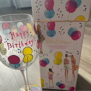Lilly Pulitzer Happy Birthday Hand Painted Wine Glass